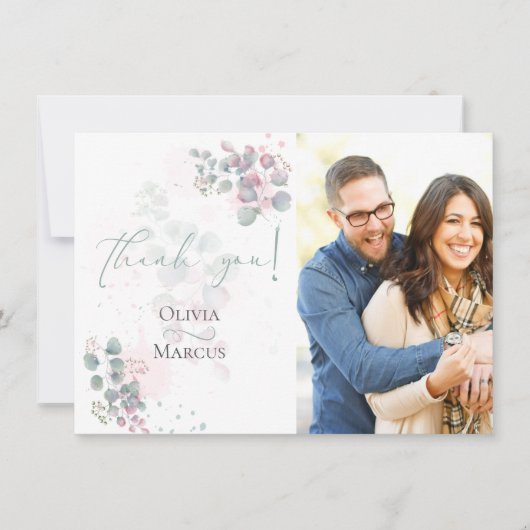 写真ありがとう | 水モダン色ユーカリ サンキューカード (正面)