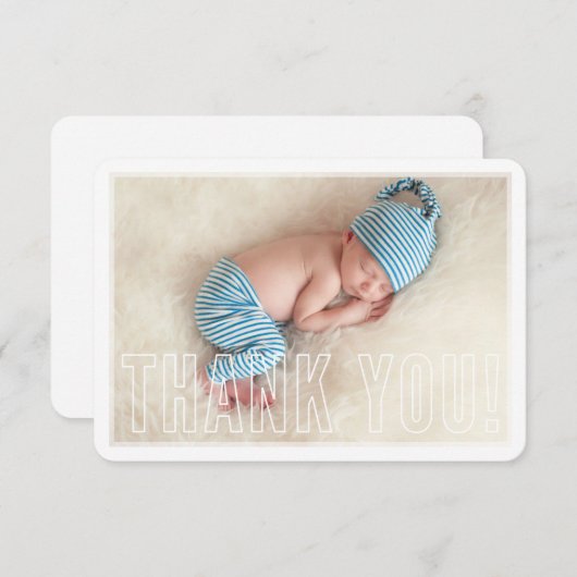 写真ありがとう 現代的なアウトラインオーバーレイタイプ サンキューカード (正面/裏面)
