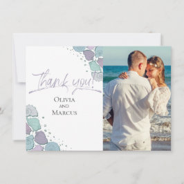 写真ありがとう | Seashells埃っぽいブルー薄紫 サンキューカード