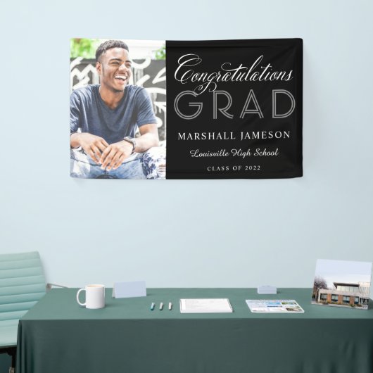 写真おめでとうございます書道の卒業 横断幕 (トレードショー)