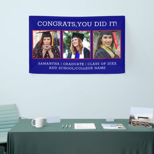 写真おめでとう3年卒業2023青色卒業 横断幕 (トレードショー)