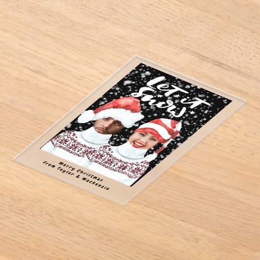 写真おもしろいのパーソナライズされたクリスマス アクリル招待状 (レイダウン)