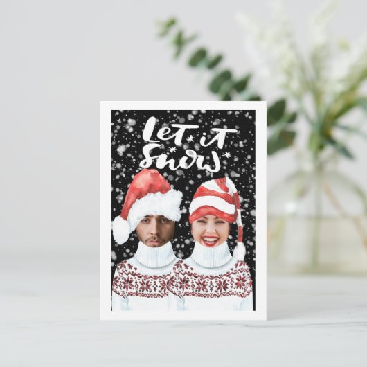 写真おもしろいのパーソナライズされたクリスマス シーズンポストカード (スタンド正面)