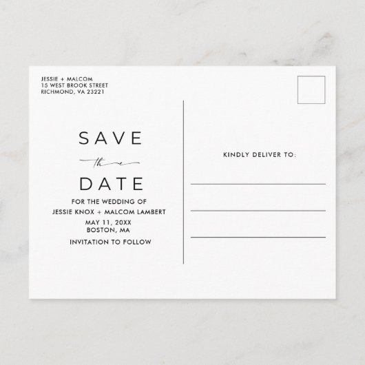 写真おもしろいのモダン予算の保存日 案内ポストカード (裏面)