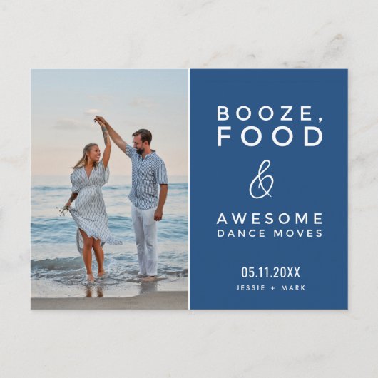 写真おもしろいビーチ結婚式日付の保存 案内ポストカード (正面)