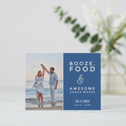 写真おもしろいビーチ結婚式日付の保存 案内ポストカード (スタンド正面)