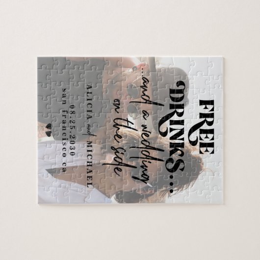 写真おもしろいモダンの結婚式は日付を保存する ジグソーパズル (横)