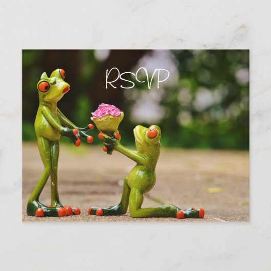 写真おもしろい付きFrogs Wedding RSVP インビテーションポストカード (正面)