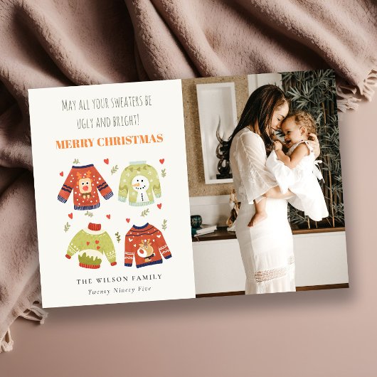 写真おもしろい冬クリスマスハート醜いセーター シーズンカード