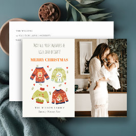 写真おもしろい冬クリスマスハート醜いセーター シーズンポストカード