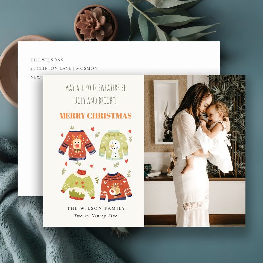 写真おもしろい冬クリスマスハート醜いセーター シーズンポストカード
