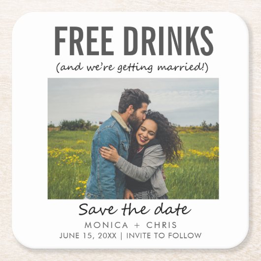 写真おもしろい結ユニーク婚日付の保存 スクエアペーパーコースター (正面)