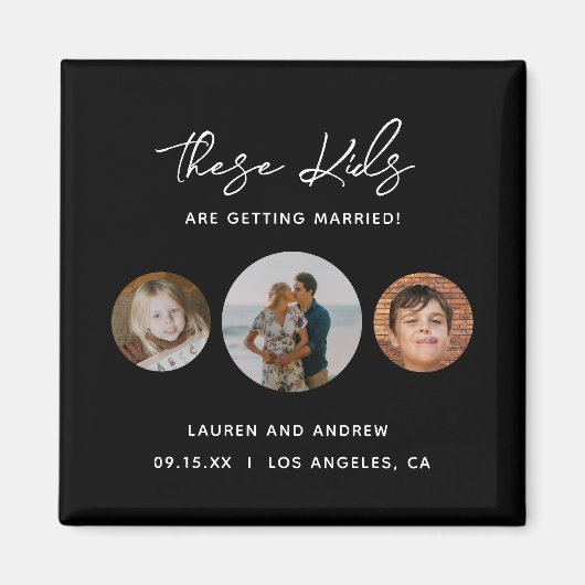 写真おもしろい結婚式の日付の保存 マグネット (正面)