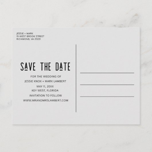 写真おもしろい結婚式の日付の保存 案内ポストカード (裏面)