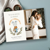 写真おもしろい醜いセーターの葉のトナカイのクリスマス シーズンカード