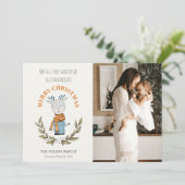 写真おもしろい醜いセーターの葉のトナカイのクリスマス シーズンカード (スタンド正面)