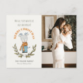 写真おもしろい醜いセーターの葉のトナカイのクリスマス シーズンポストカード (正面)