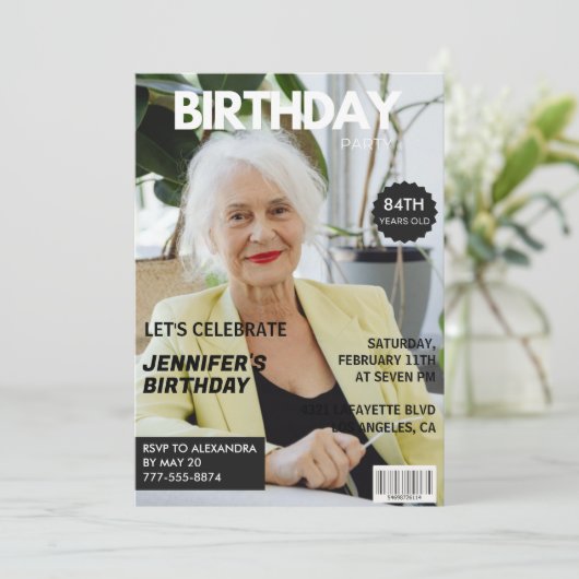 写真おもしろい雑スタイリッシュ誌84歳の誕生日 招待状 (スタンド正面)