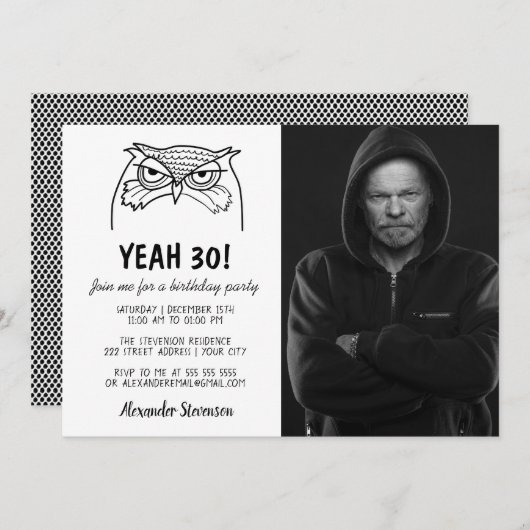 写真おもしろい30歳の誕生日 招待状 (正面/裏面)