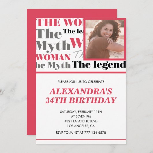 写真おもしろい34歳の誕生日の招待コンテンポラリー 招待状 (正面/裏面)