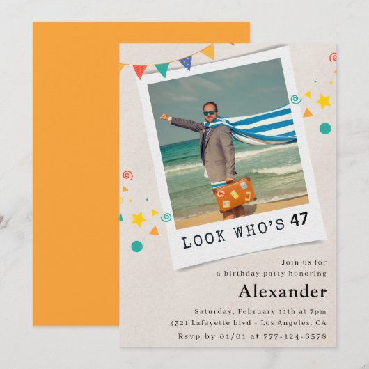 写真おもしろい47th誕生日招待状メンズ 招待状 (正面/裏面)
