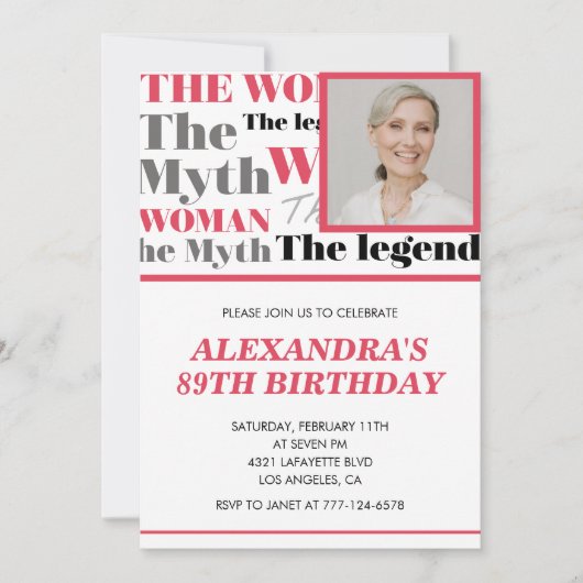 写真おもしろい89歳の誕生日の招待コンテンポラリー 招待状 (正面)