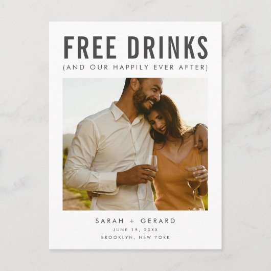 写真おもしろいQRコード予算結婚式の日付の保存 案内ポストカード (正面)