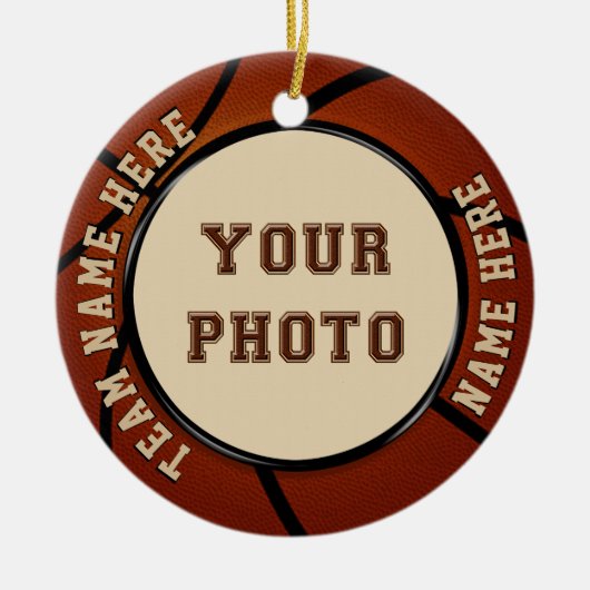 写真およびパーソナライズなバスケットボールのオーナメント セラミックオーナメント (正面)