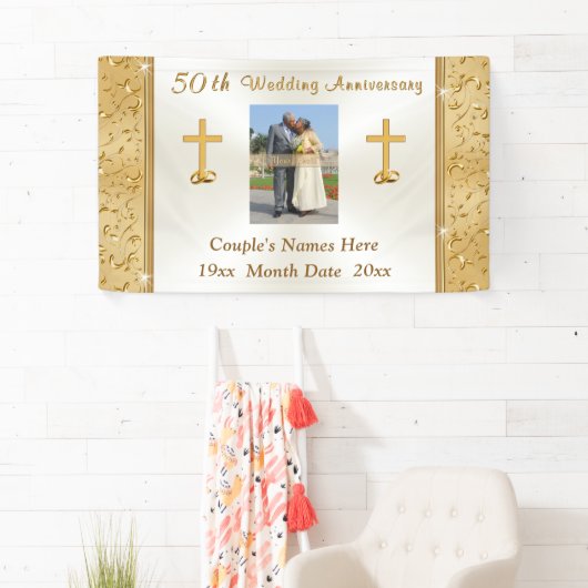 写真およびパーソナライズな第50記念日の旗 横断幕 (インサイチュ)