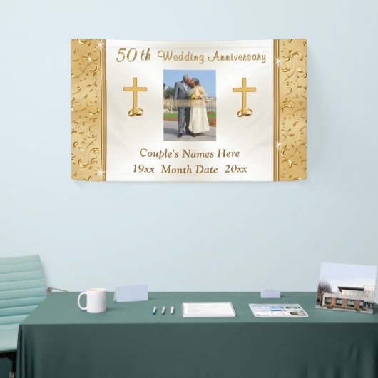 写真およびパーソナライズな第50記念日の旗 横断幕 (トレードショー)