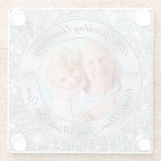 写真およびパーソナライズな第60記念日のコースター ガラスコースター (裏面)