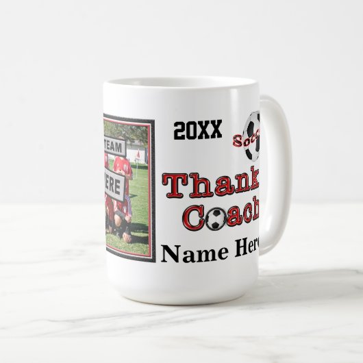 写真および名前のパーソナライズなコーチのギフト コーヒーマグカップ (正面右)