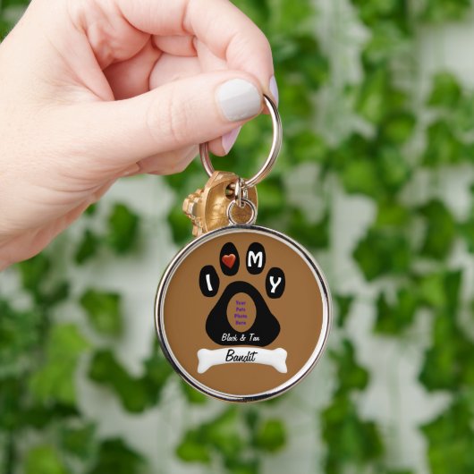 写真および名前の小犬の足のプリントをカスタマイズ キーホルダー (手)