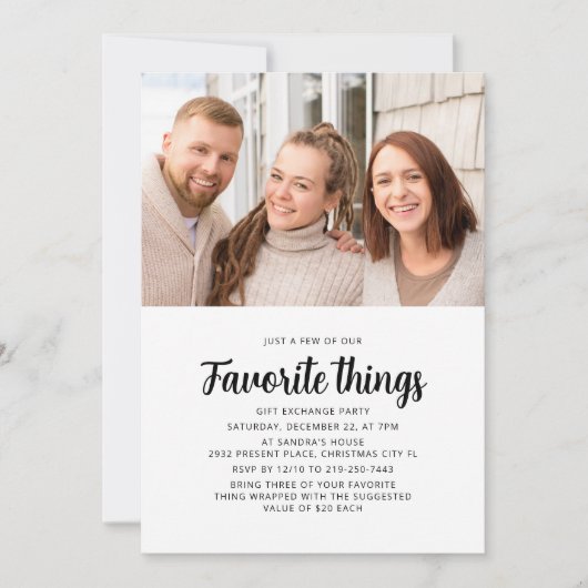 写真お気に入りの事物贈与交換ホリデーパーティー 招待状 (正面)