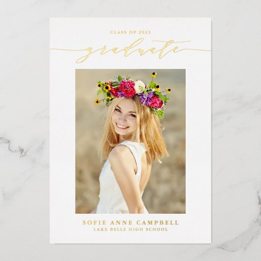 写真お洒落の卒業記念パーティー 箔招待状 (正面)