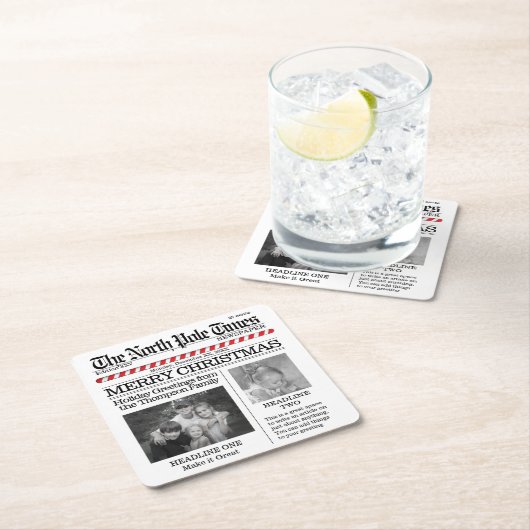 写真お洒落コラージュSanta Christmas写真 スクエアペーパーコースター (インサイチュ)