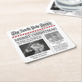 写真お洒落コラージュSanta Christmas写真 スクエアペーパーコースター (アングル)