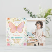 写真お洒落付き蝶誕生日招待状 招待状 (スタンド正面)