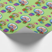 写真お洒落付き贈り物グリーン ラッピングペーパー (角)