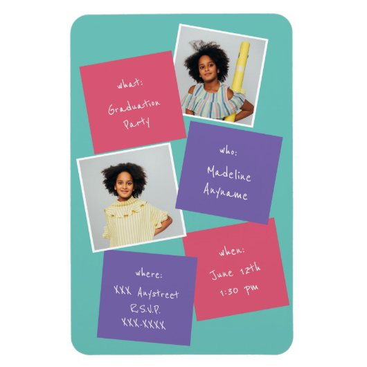 写真お洒落卒業招待状ラベンダー マグネット (縦)