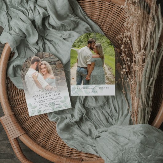 写真お洒落緑の結婚式招待状 招待状