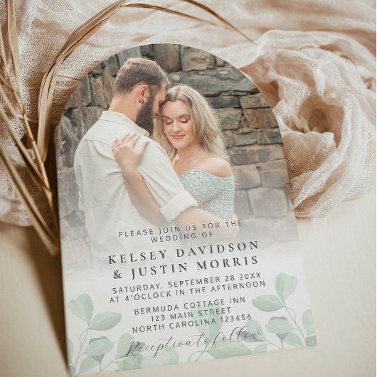 写真お洒落緑の結婚式招待状 招待状