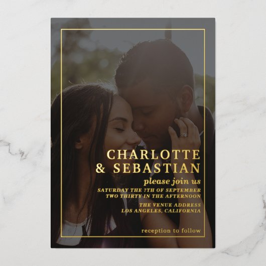 写真お申し込み結婚下さいパーソナライズされた 箔招待状 (正面)