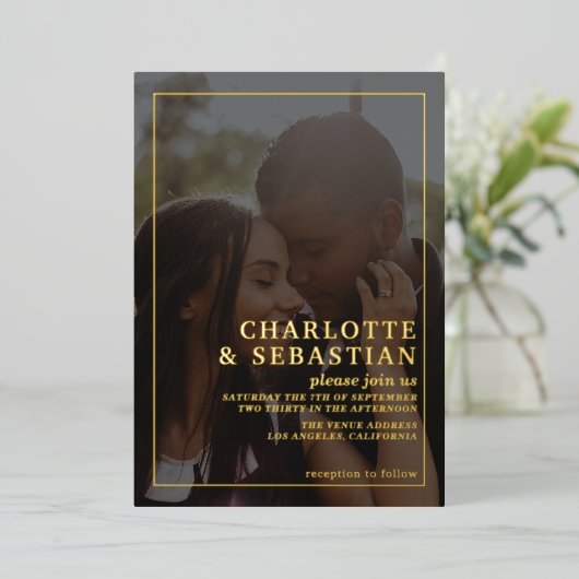 写真お申し込み結婚下さいパーソナライズされた 箔招待状 (立ち正面)