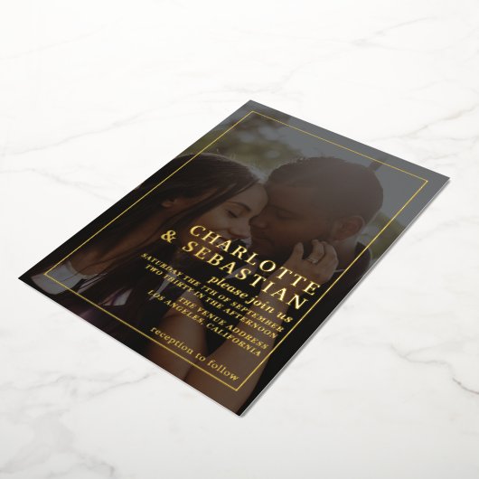 写真お申し込み結婚下さいパーソナライズされた 箔招待状 (回転した状態)