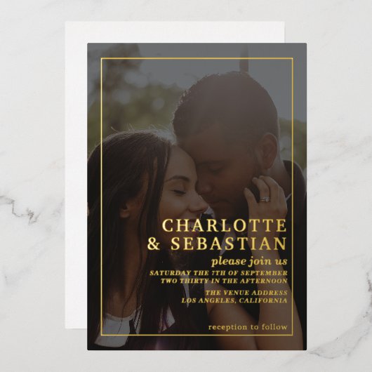 写真お申し込み結婚下さいパーソナライズされた 箔招待状 (正面/裏面)