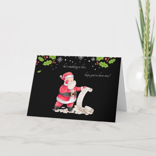 写真からオリジナルクリスマスカード作成「サンタはリストを作ってる」 シーズンカード (正面)
