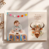 写真かわいいハイランド牛1歳の誕生日 サンキューカード