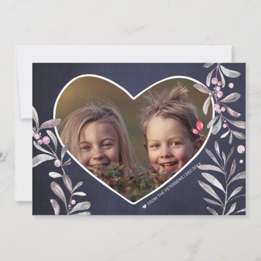 写真かわいいパーソナライズされた素朴なハートクリスマス シーズンカード (正面)