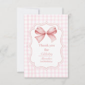 写真かわいいピンクボウコケット1歳の誕生日 サンキューカード (正面)